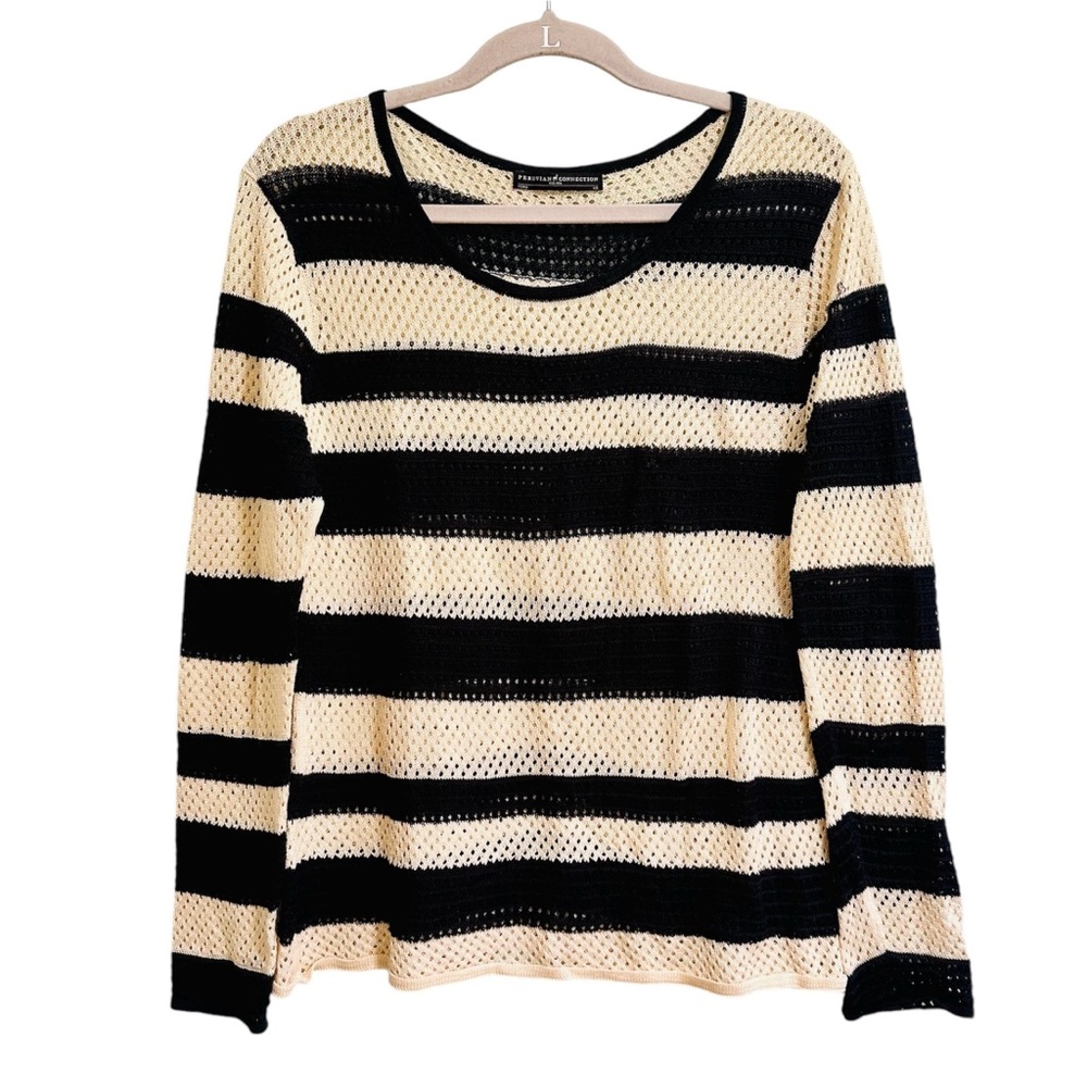 Peruvian Connection 100% Pima cotton pointelle striped long sleeve top, size xs
